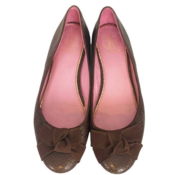 LILLY Pulitzer Brown Snakeskin Leather Ribbon Bow Slip On Ballet Flat - Picture 9 of 12